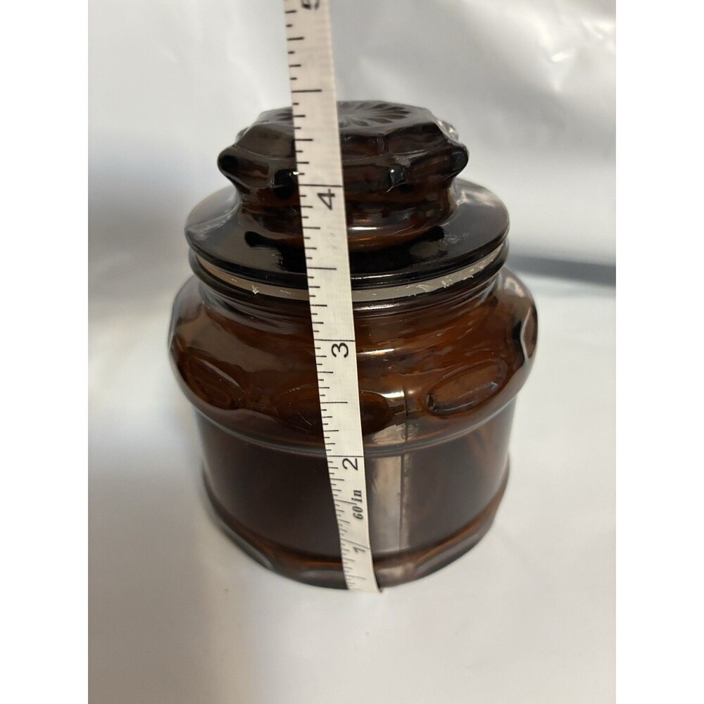 Vintage Dark Amber Glass Thumbprint Body & Starburst Pattern Lid Cremora Jar - Picture 11 of 12